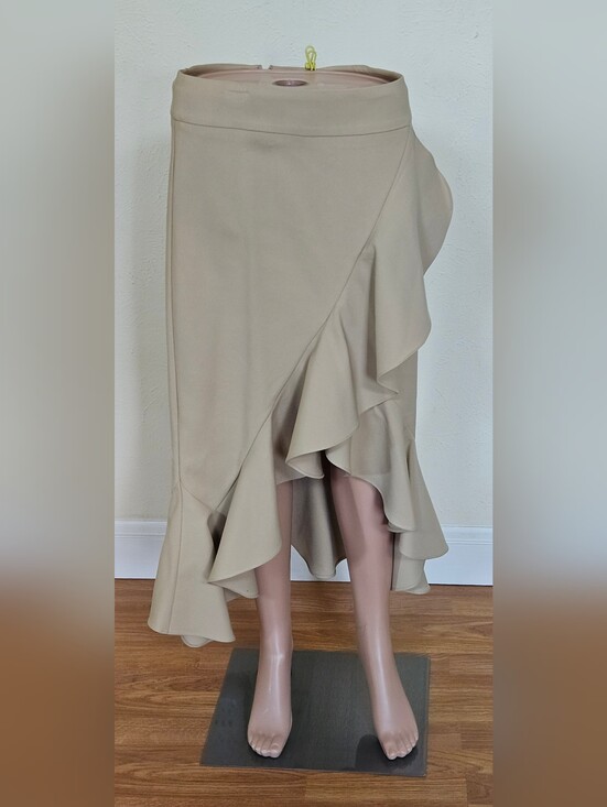 7Th Avenue Design Studio Dresses & Skirts - Asymmetrical Ruffle High-Low Skirt in Beige